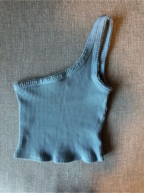 Urban Outfitters One-Shoulder Ribbed Tank Top - Light Blue